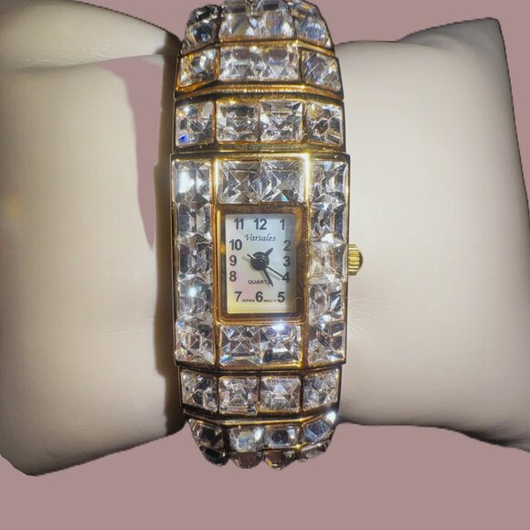 Versales Gold and Exquisite Cuff-Hinged Japanese Watch with Rhinestones EUC - Picture 5 of 14